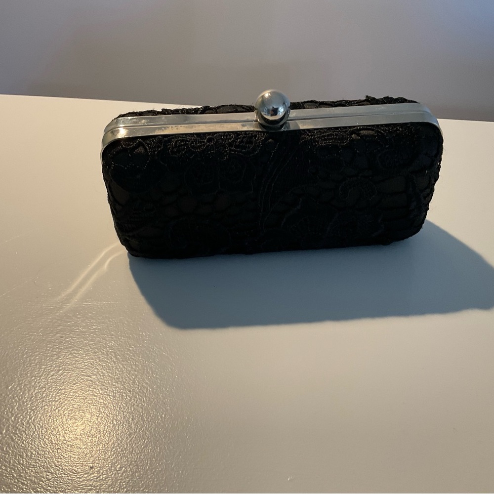Women's Black Lace Clutch Purse with silver details